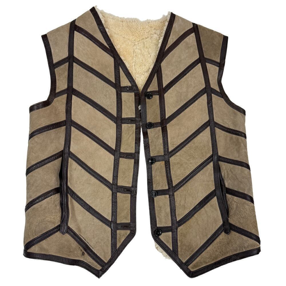 Vintage Retro Mens Sheepskin Vest 1950s Sz 38( 40)M Leather Trim